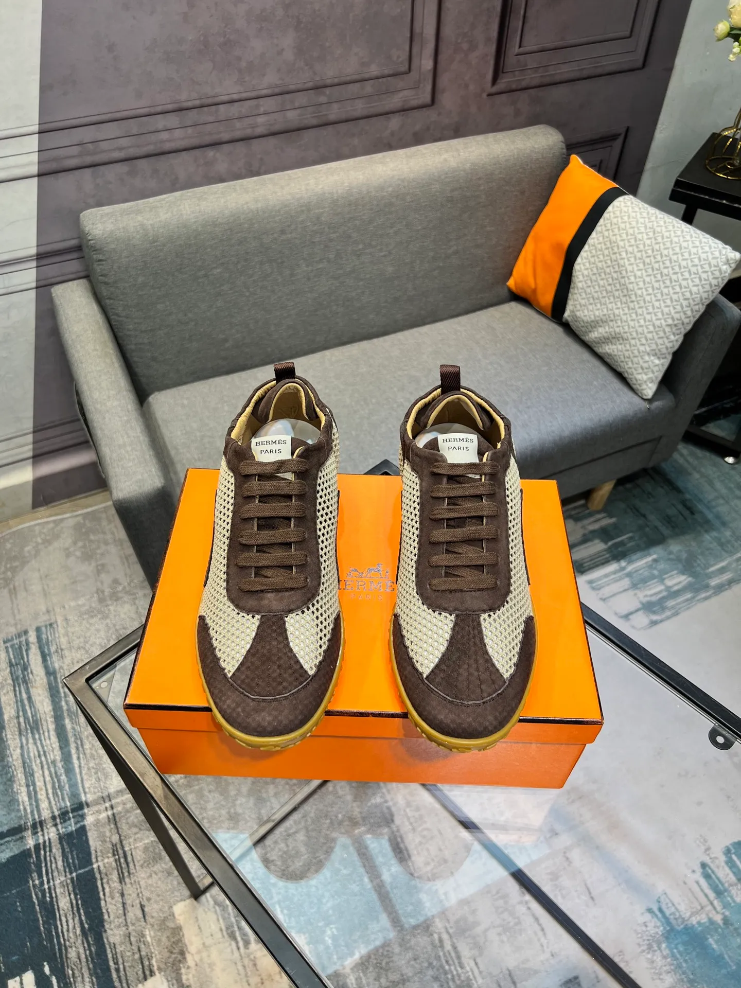 Men's shoes 💰700 [HERMES] Hermès - High-end quality original order 🔍🔍 - Upper: 🔝 cowhide suede splicing design - Inner lining: imported mixed sheepskin - Outsole: TPR foam · Rubber: two-color combined molding outsole - Super high quality control · Fine workmanship: highlighted (high-end, luxury, grade) -Size: 38-44 (45, 46, can be customized)